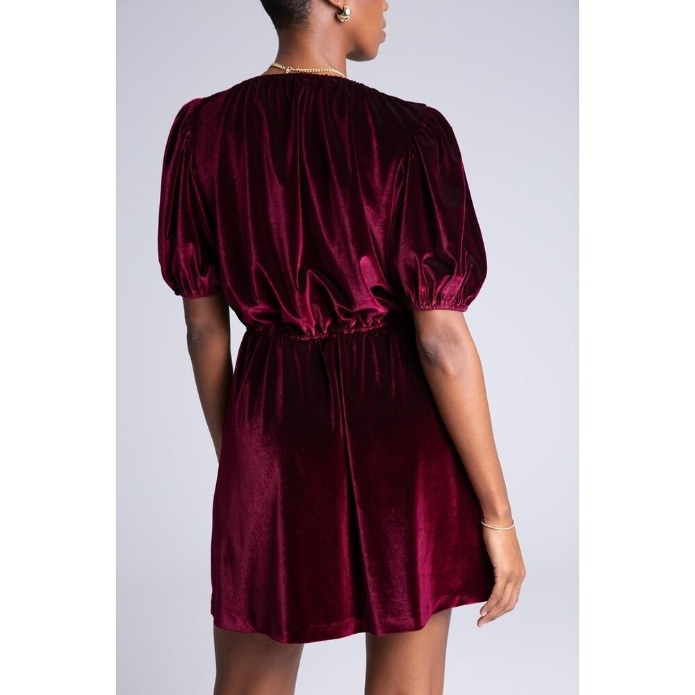 Georgie Red Velvet Mini Dress Puffed Sleeve Romantic Valentines Date Night Vamp - Picture 11 of 11